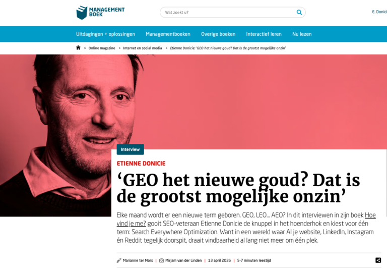 Interview op Managementboek met Etienne Donicie over GEO, SEO en Search Everywhere Optimization
